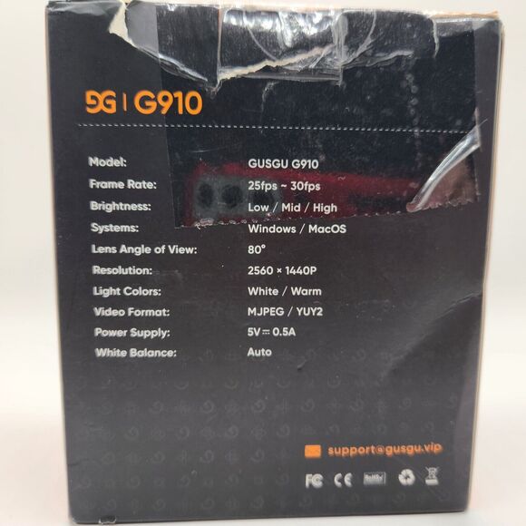 GUSGU G910 2K Quad HD Webcam, with Microphone & Ring Light & Privacy Cover - Picture 3 of 5